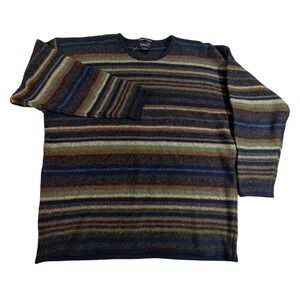 Gant Mens Lambswool Cotton Striped Crewneck Sweater Blue‎ Green Brown Large L